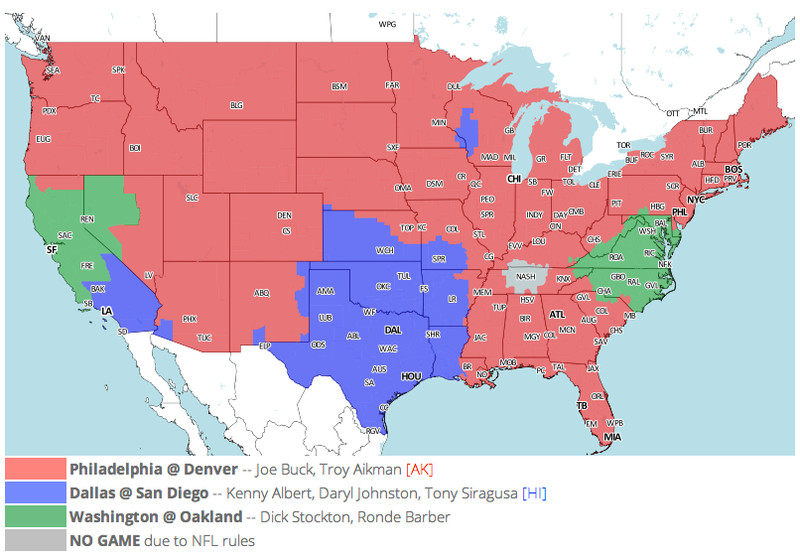 Illustration for article titled Which TV Market's Getting Screwed Today? Your Week 4 NFL Viewing Maps